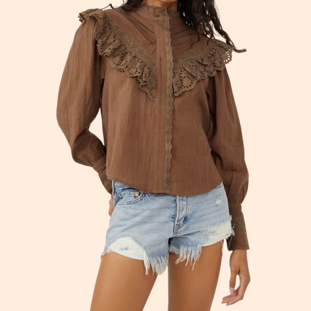 Free People Hit The Road Ruffle Blouse